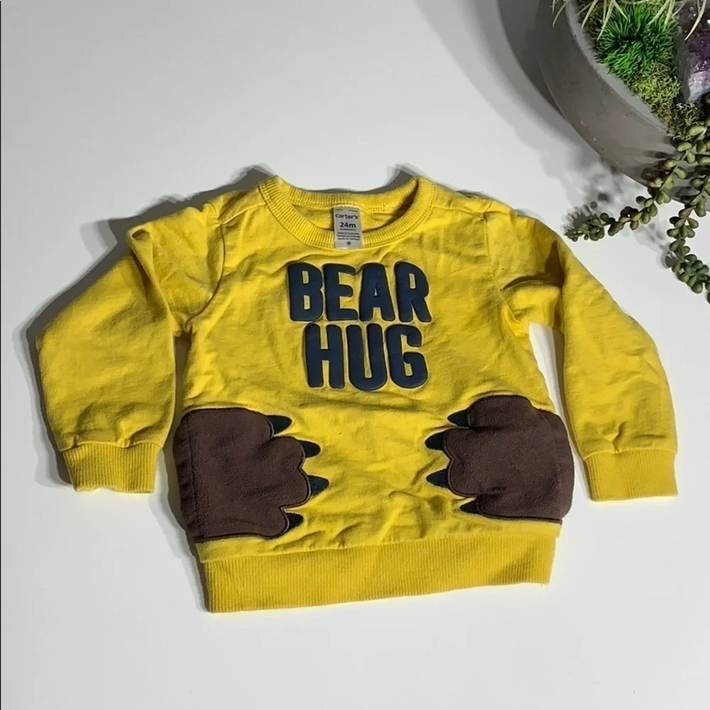 Carter’s Bear Hug Double Pocket Sweatshirt yellow pullover toddlers 24 M